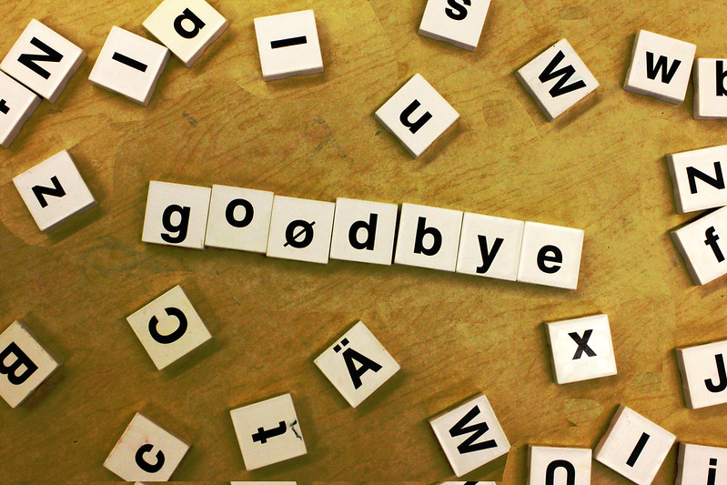 Scrabble tiles spelling out 'goodbye'